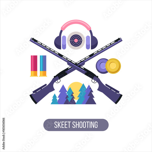 Shooting Skeet. The emblem of the sports club. Set of vector design elements.