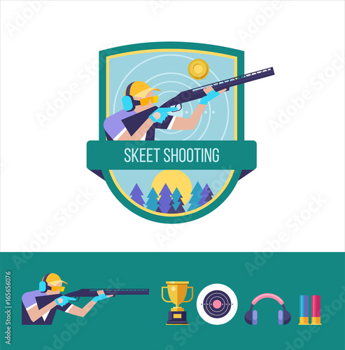 Shooting Skeet. The logo of the sports club. Set of vector design elements.