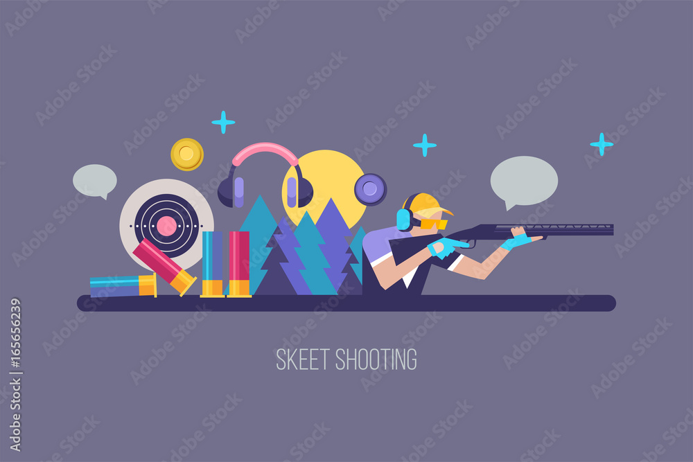 Fototapeta premium Shooting Skeet. Set of vector elements. Vector illustration. The elements of design.