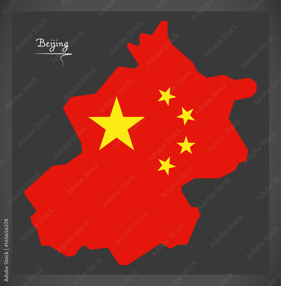 Beijing China map with Chinese national flag illustration Beijing China map with Chinese national flag illustration