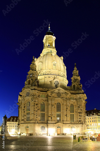 Frauenkirche at the Neumarkt Square at Night in Dresden, Saxony, Germany, Europe