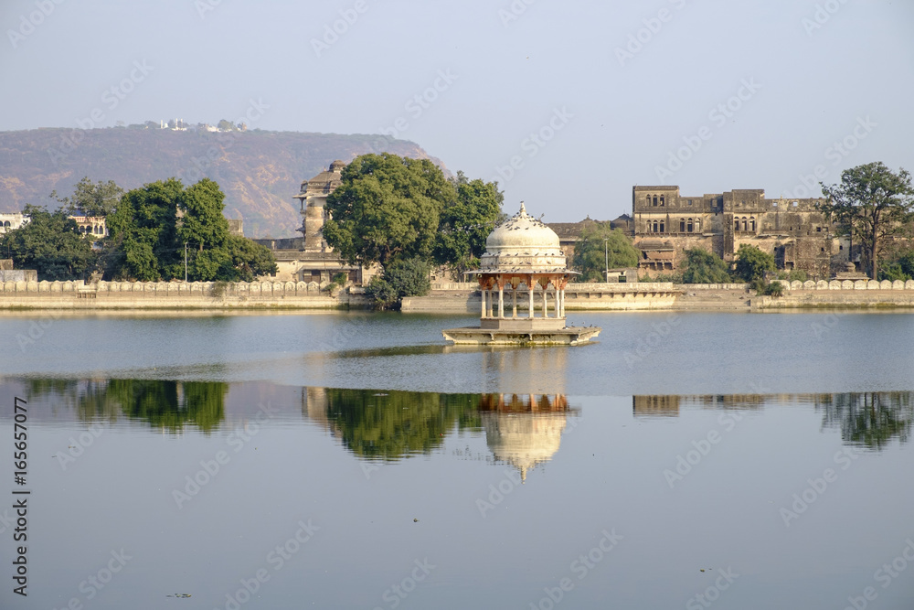 Reflection of temple in Bundi lake