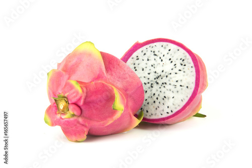 Pitaya or Dragon Fruit sliced on white background