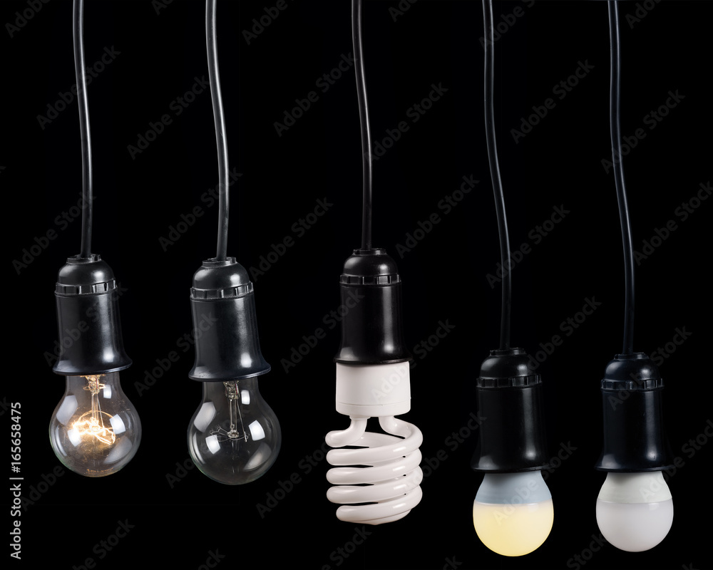 five electric lamps in receptacle on black five electric lamps in receptacle on black