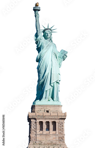 Statue of Liberty with pedestal in New York isolated on white, clipping path