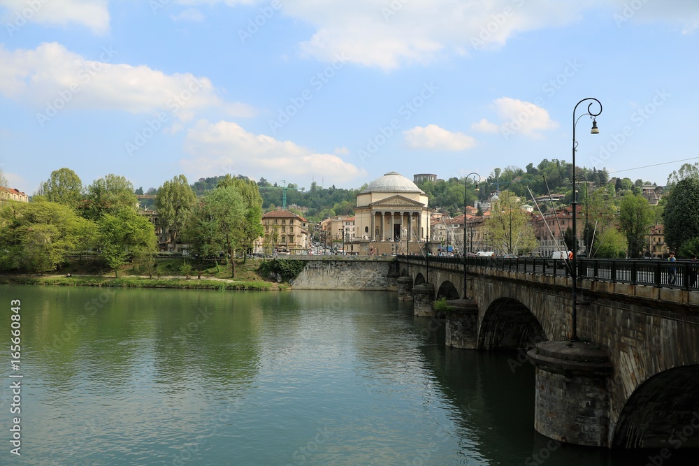 River Po nearby Gran Madre di Dio in Turin, Piedmont Italy,