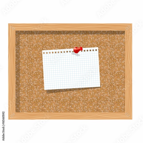 Cork board with pinned paper notepad sheets realistic vector illustration. vector illustration board for notes. A noteboard made of cork with some pin and blank paper