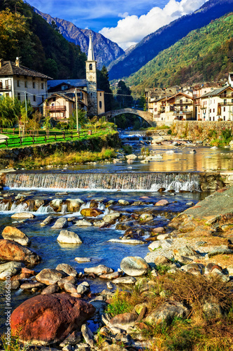 Picturesque Alpine village Lillianes in Valle d'Aosta, North Italy