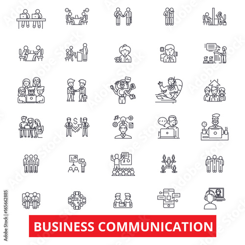 Business communication, connection, teamwork, cooperation, negotiation, deal line icons. Editable strokes. Flat design vector illustration symbol concept. Linear signs isolated on white background
