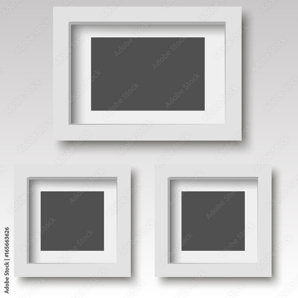 White wooden photo frame. Vector illustration.