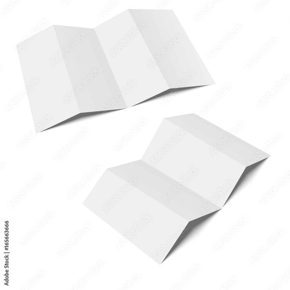 Blank four folded fold paper leaflet, flyer, broadsheet. Vector illustration Stock Vector