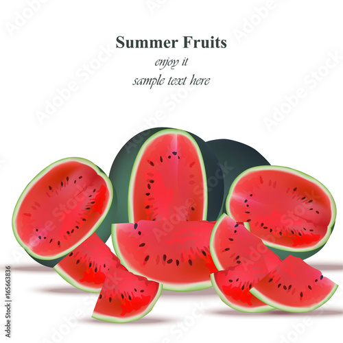 Watermelon tasty sweet summer background. Refreshing juicy Vector template