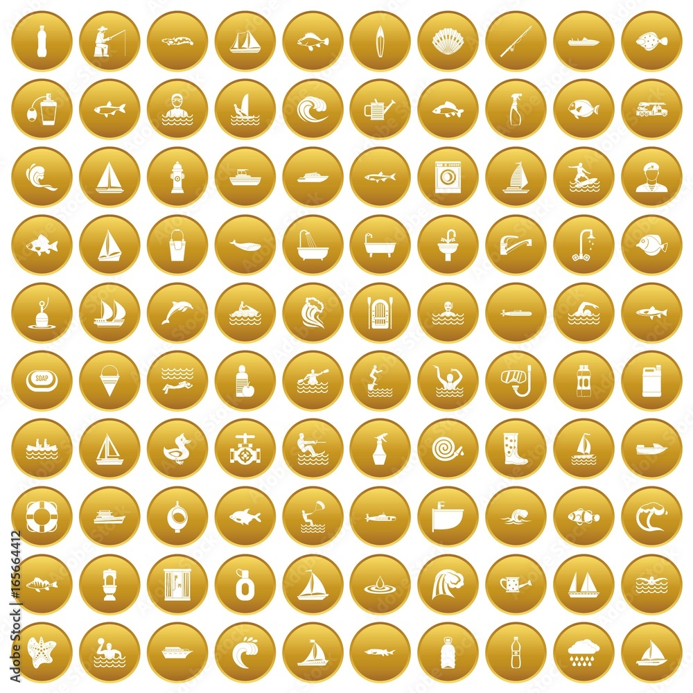 100 water icons set gold 100 water icons set gold