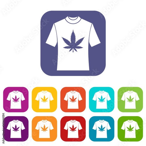 T-shirt with print of cannabis icons set