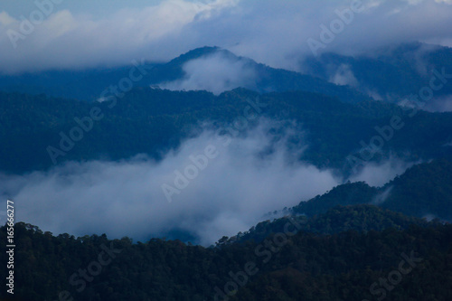 blue mountains in nature under white cloud