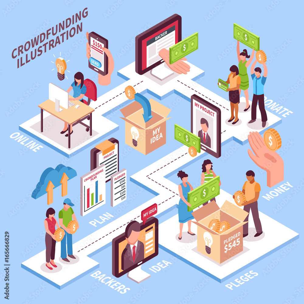 Isometric Crowdfunding Illustration