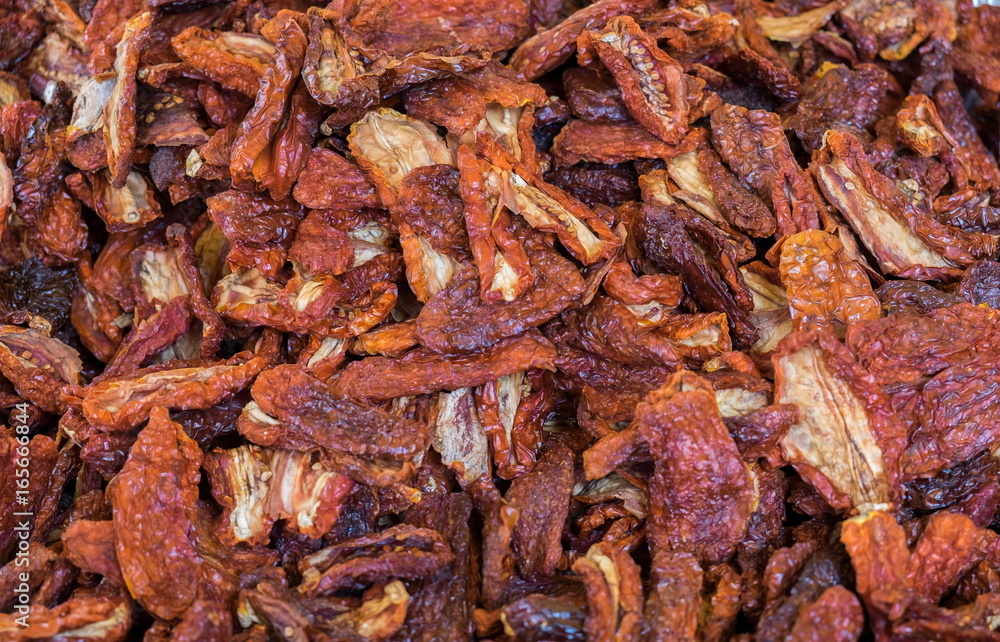 Heap of dried tomatoes sold at local city market. Provence. France Heap of dried tomatoes sold at local city market. Provence. France