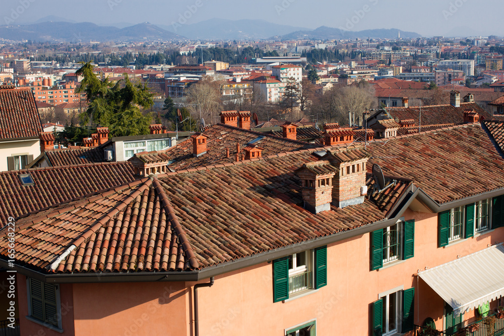 Good area with yellow ochra building, roof tiles roof against sea viewpoint. Europe cover Good area with yellow ochra building, roof tiles roof against sea viewpoint. Europe cover