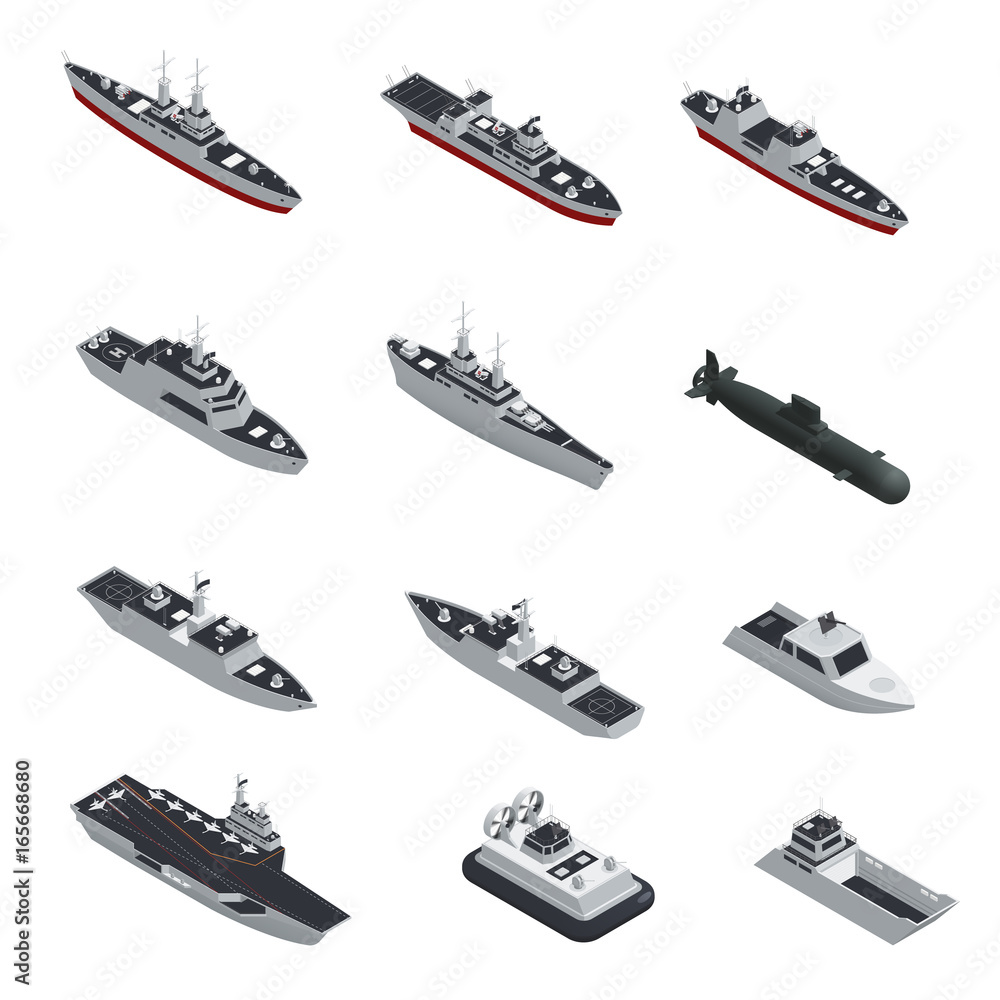 Obraz premium Military Boats Isometric Icon Set