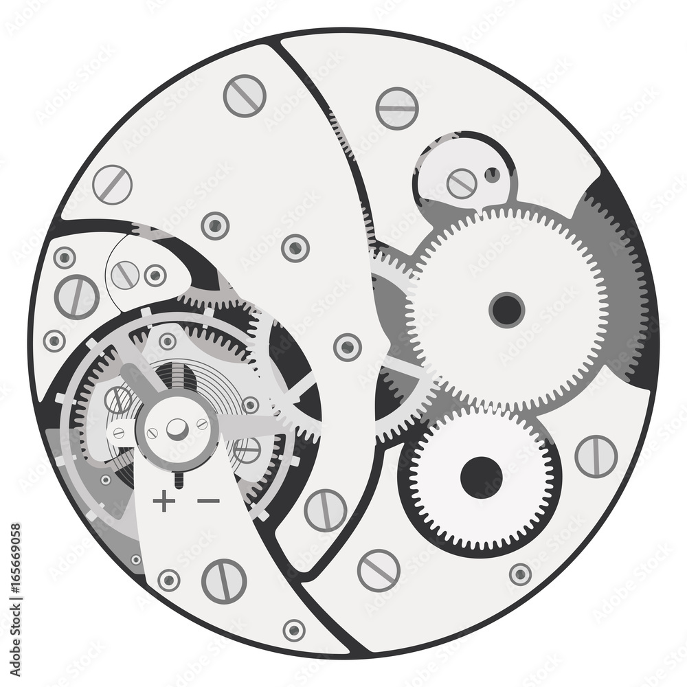 Clock mechanism assembly. Stock Vector Adobe Stock