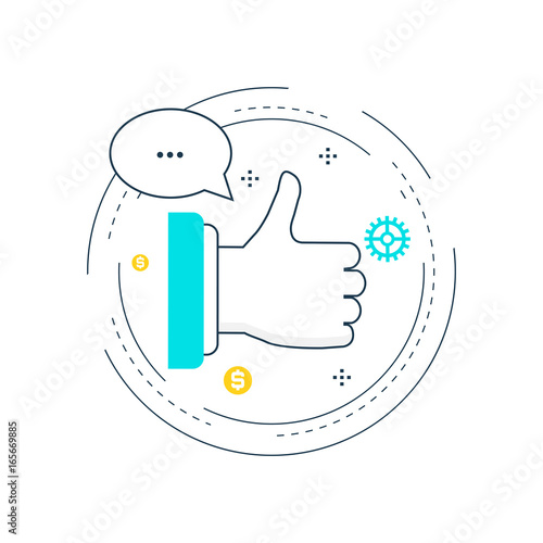 Thumbs up gesture, online chat, comments, favorites and recommendation flat line vector illustration design for web banners and apps