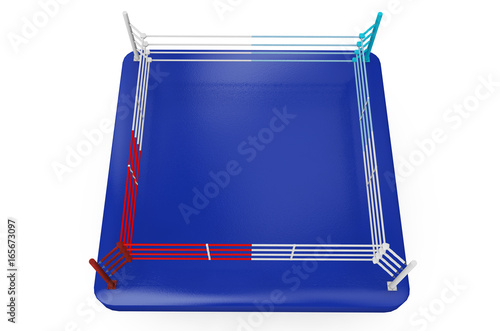 Fotografie A 3D render of a modern boxing ring with opposing blue and red corners on an iso