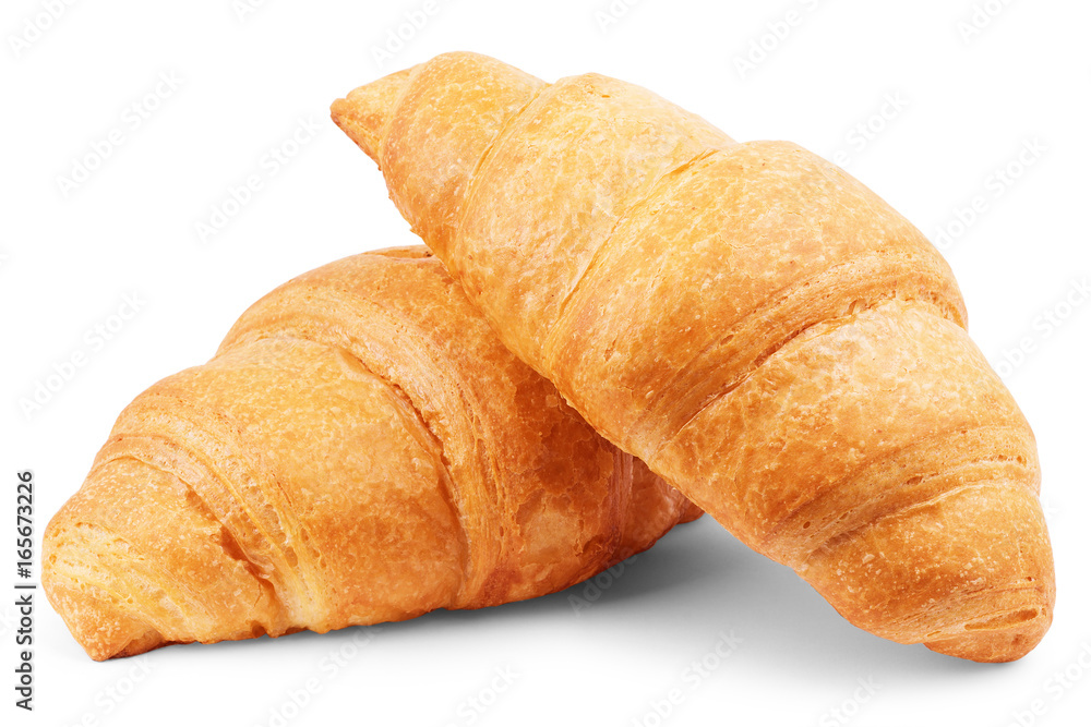 croissant sprinkled with powdered sugar isolated on a white background closeup croissant sprinkled with powdered sugar isolated on a white background closeup