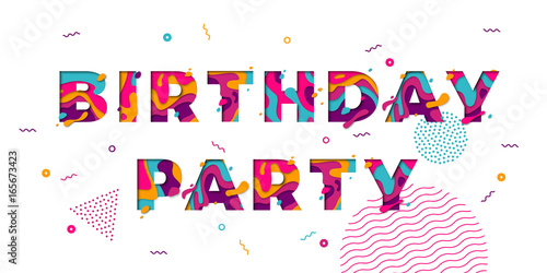 Happy Birthday party greeting card confetti papercut multi color layers vector text