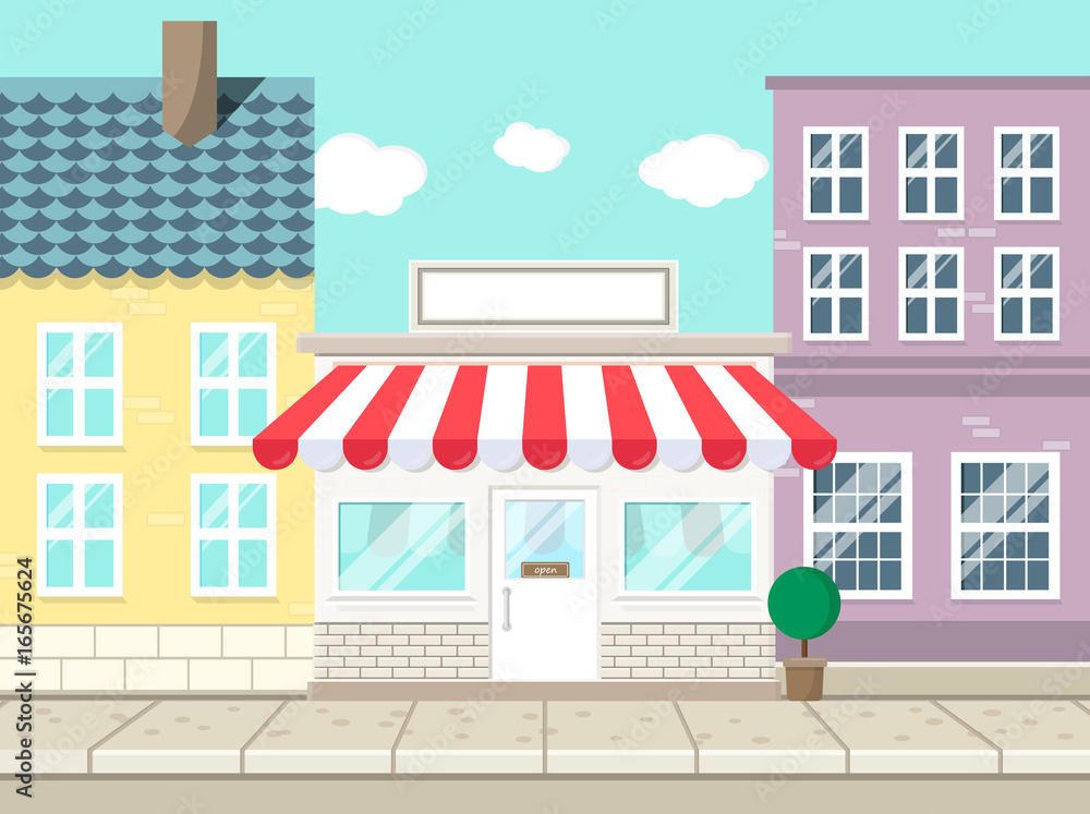 © schlaumal - Shop Geschäft Haus Stadt Flat Design Vektor Grafik Illustration