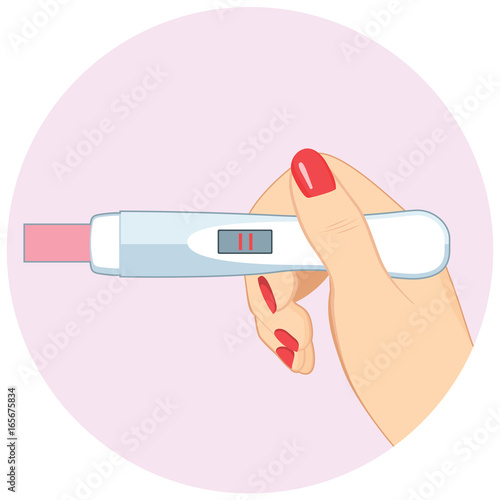 Close up illustration of hand holding positive pregnancy test