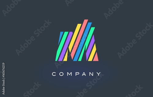 M Letter Logo with Colorful Lines Design Vector. Rainbow Letter Icon Illustration