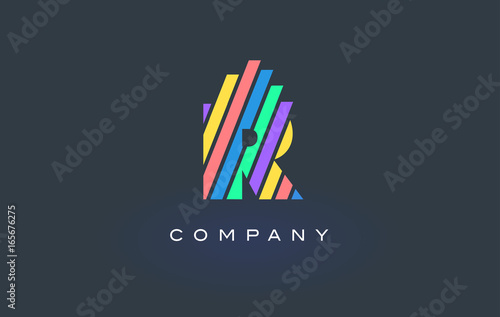 R Letter Logo with Colorful Lines Design Vector. Rainbow Letter Icon Illustration