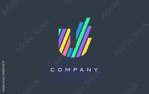 U Letter Logo with Colorful Lines Design Vector. Rainbow Letter Icon Illustration