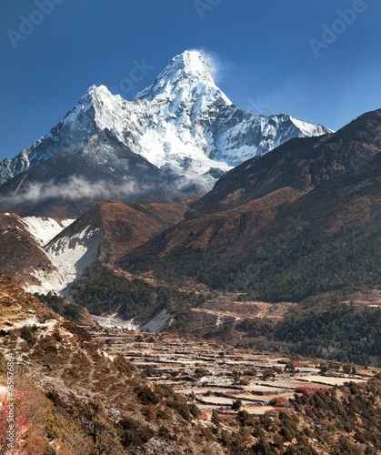View of mount Ama Dablam and Pangboche village