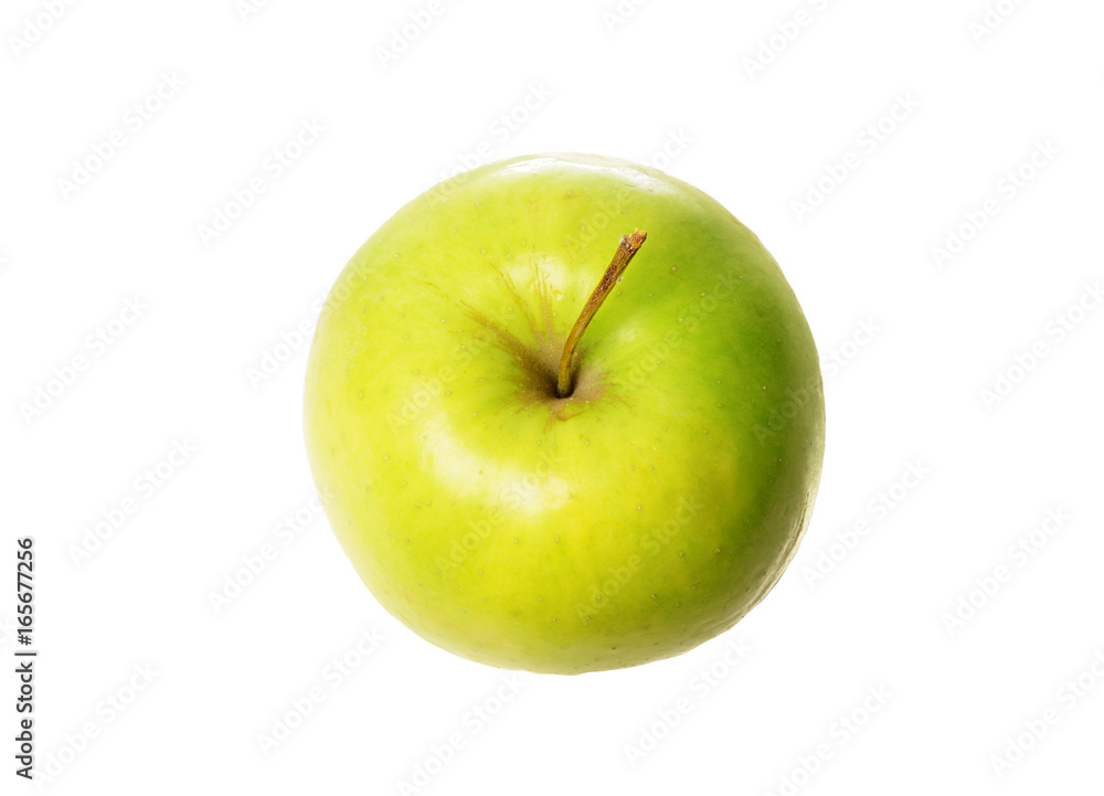 One large green appetizing and delicious ripe apple on a white isolated background One large green appetizing and delicious ripe apple on a white isolated background
