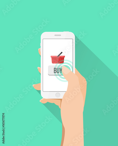 Smartphone Shopping Einkaufen mit Hand Icon Vektor Grafik Illustration