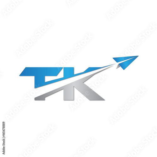 TK initial letter logo origami paper plane
