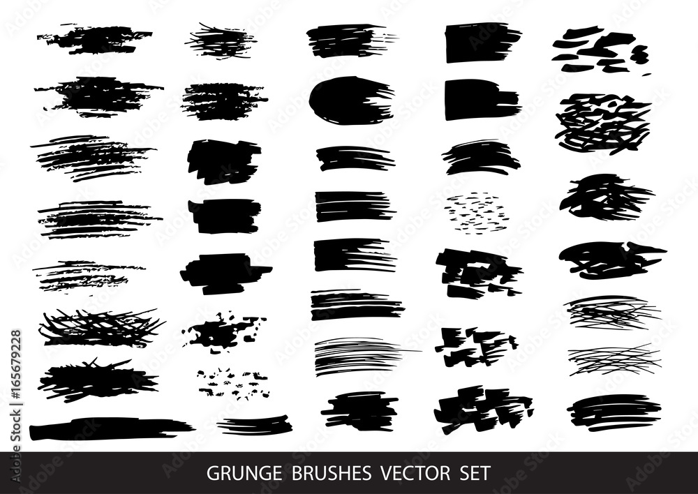 Set of black paint, ink brush strokes, brushes, lines. Dirty artistic design elements, boxes, frames for text. Vector illustration. Set of black paint, ink brush strokes, brushes, lines. Dirty artistic design elements, boxes, frames for text. Vector illustration.