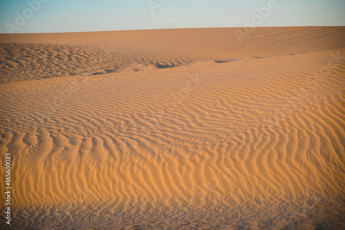 Sand dunes at sunset in the Sahara Desert, Tunisia.