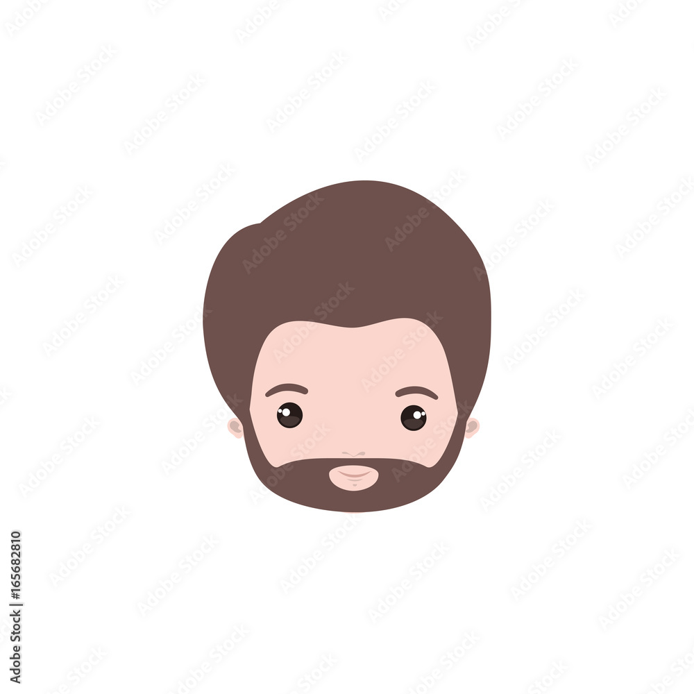 colorful caricature closeup front view face bearded man with hairstyle and moustache