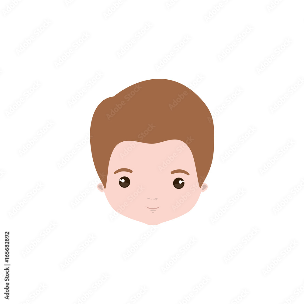 colorful caricature closeup front view face man with brown hairstyle