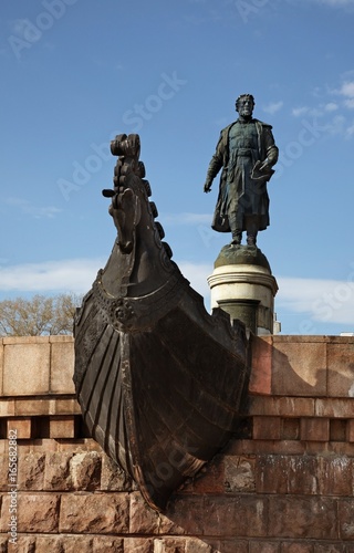 Monument to Afanasy Nikitin embankment in Tver. Russia
