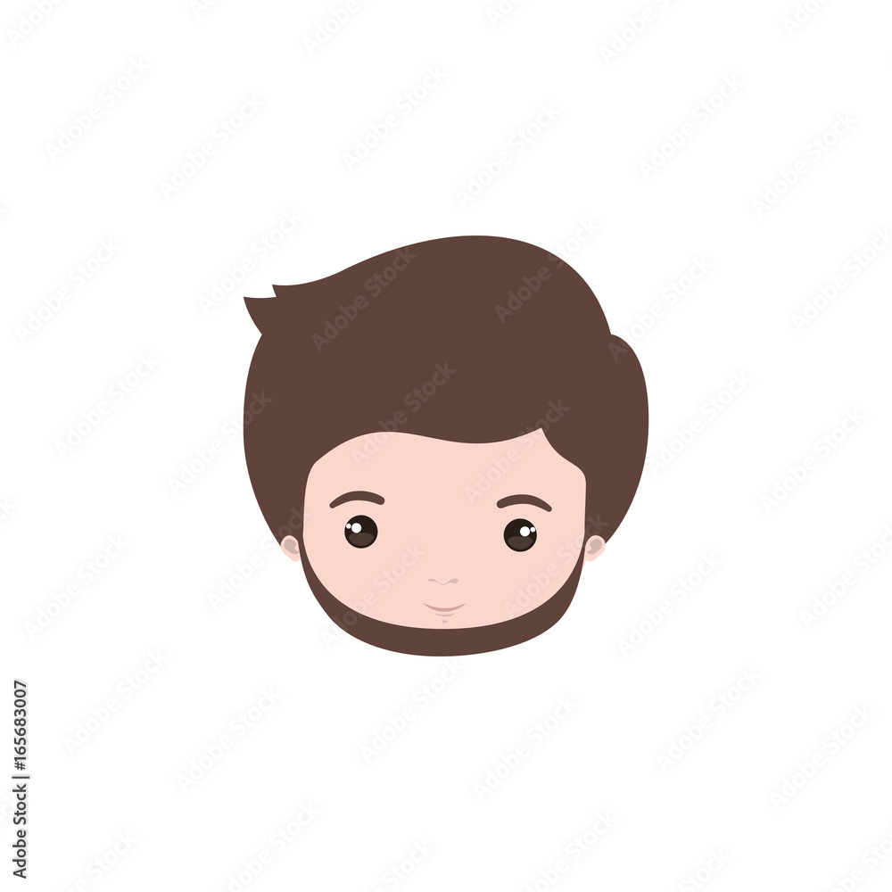 colorful caricature closeup front view face guy with brown hairstyle and beard