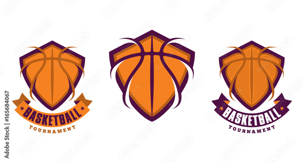 Naklejka premium Set of basketball sport icons, logotypes or emblems
