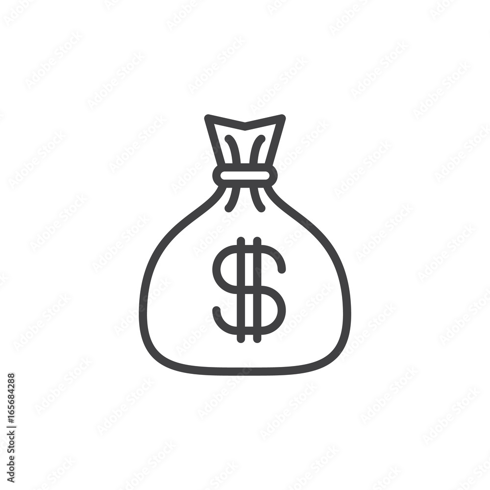 Money bag line icon, outline vector sign, linear style pictogram isolated on white. Symbol, logo illustration. Editable stroke. Pixel perfect vector graphics Money bag line icon, outline vector sign, linear style pictogram isolated on white. Symbol, logo illustration. Editable stroke. Pixel perfect vector graphics