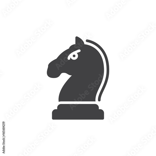 Horse, Knight piece in chess game icon vector, filled flat sign, solid pictogram isolated on white. Strategy symbol, logo illustration. Pixel perfect vector graphics