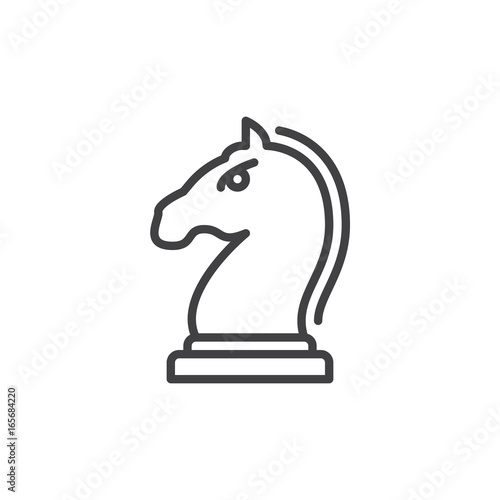 Horse, Knight piece in chess game line icon, outline vector sign, linear style pictogram isolated on white. Strategy symbol, logo illustration. Editable stroke. Pixel perfect vector graphics