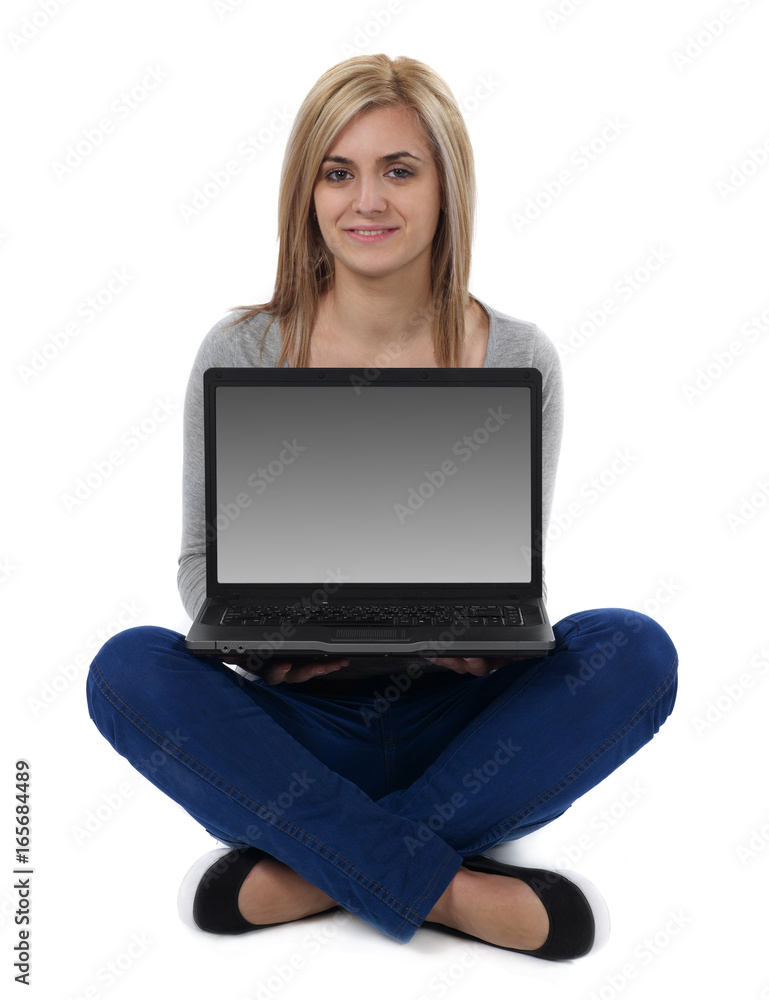 Fototapeta premium Cheerful girl with laptop