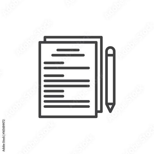 Paper documents and pen line icon, outline vector sign, linear style pictogram isolated on white. Documentation symbol, logo illustration. Editable stroke. Pixel perfect vector graphics