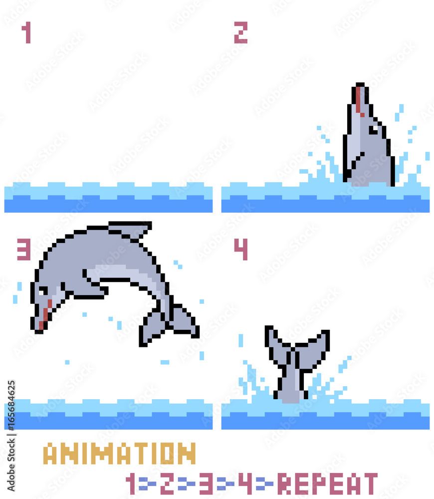 Fototapeta premium vector pixel art dolphin animation frame